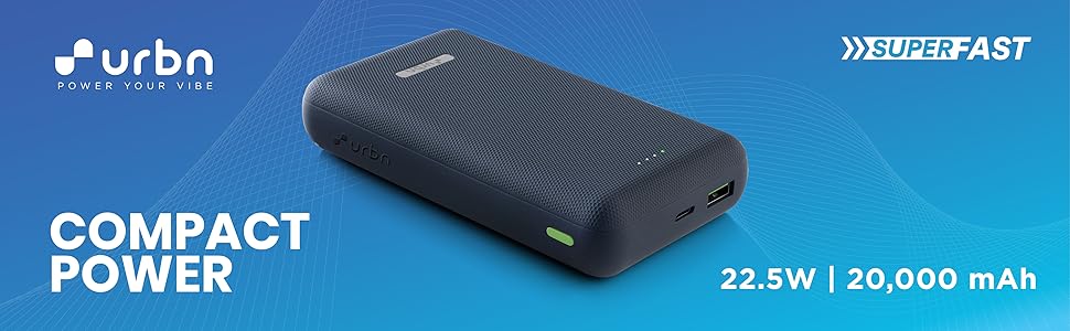 URBN 20000 mAh Lithium_Polymer 22.5W Super Fast USB Type-C Input Charging Ultra Compact Power Bank with Quick Charge & Power Delivery